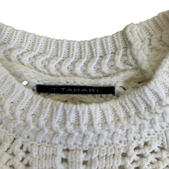 T TAHARI Women's Open Knit Cotton Blend Crewneck Sweater Chunky Knit Fisherman - Picture 9 of 16